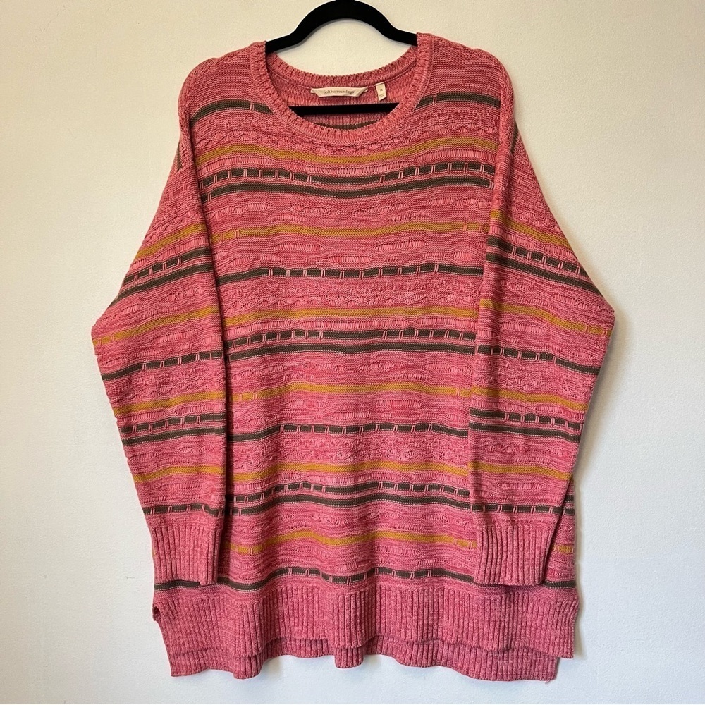 Soft Surroundings Lisabetta Art Stripe Sweater Pullover Long Sleeve Pink Size 1X